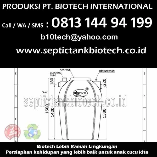 Ukuran Septic Tank Biotech BT 12 kapasitas 1800 liter untuk 6 orang s.d 8 orang
